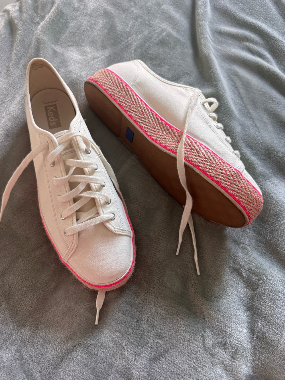 Keds White Canvas Platform Sneakers with Pink Trim